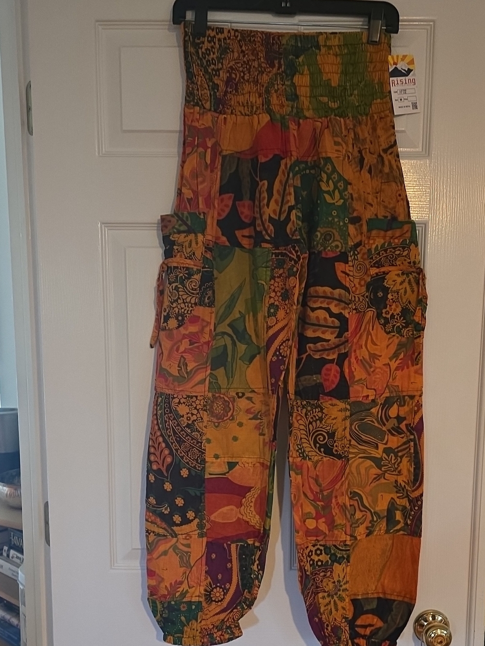 Patchwork Boho Harem Pants in Mustard, Green & Burgundy